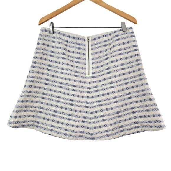J. CREW F Women Sz 10 Gold Blue White Metallic Jacquard Brocade Skirt Lined Zip - Picture 2 of 10
